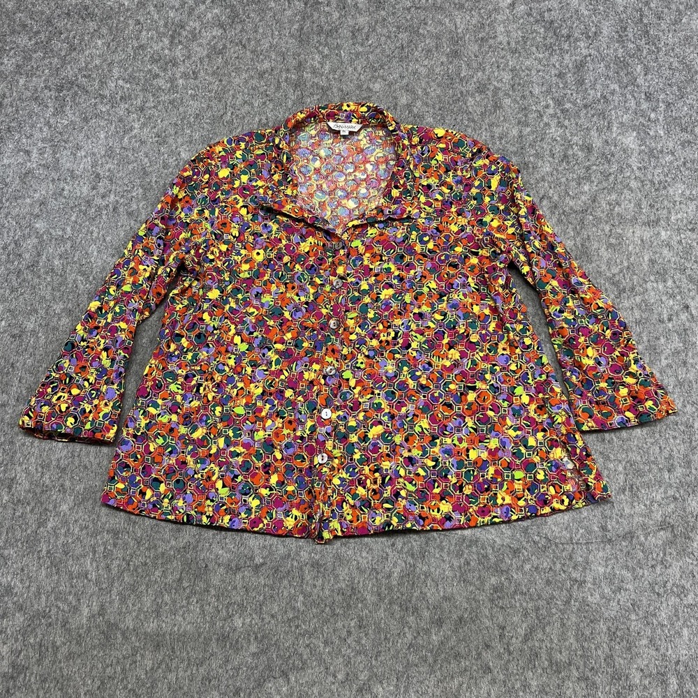 John Mark Shirt Womens PL Multicolor Embroidered Floral Button Tunic Top Wired